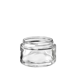 The image shows a clear glass jar with a cylindrical shape and smooth sides. The jar is empty and has a wide mouth, suitable for easy filling and access. The product name is "Calaso 8 1oz Glass Jar HF13922-100."