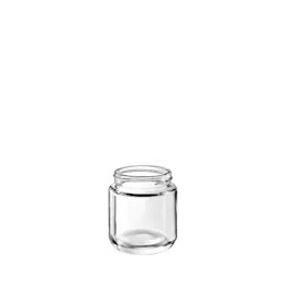 The image shows a clear glass jar named "Calaso 3.4oz Glass Jar HM14012-100." The jar has a cylindrical shape with smooth, transparent glass that allows the contents inside to be visible. The jar features a wide mouth opening, making it easy to fill and access. The base of the jar is flat and sturdy, ensuring it can stand upright securely. The overall design is simple and elegant, suitable for various uses.