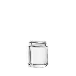The image displays the Calaso 4.1oz Glass Jar. This jar features a sleek, cylindrical design with a clear, transparent body that allows its contents to be visible. The jar has a wide mouth, making it easy to fill and access. There is no lid shown in the image. The glass has a smooth surface and a polished finish, giving it a clean and elegant appearance.