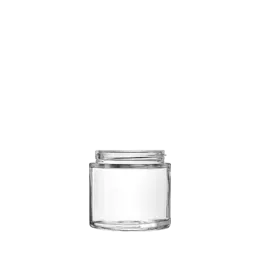 The image shows the Calaso 3.3oz Glass Jar from Glasmeister. The jar is transparent, cylindrical, and has a smooth surface with a wide mouth opening. It has a minimalist design and is shown without a lid. The jar appears to be suitable for holding small quantities of products such as creams, balms, or other cosmetic and personal care items.
