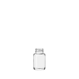 The image features the Calaso 2.0oz Glass Jar. It is a small, clear glass container with a simple, cylindrical shape. The jar has smooth sides and a wide mouth, suitable for easy filling and dispensing. The absence of any labels or branding on the jar allows its contents to be easily visible. The lid is not visible in the image. The overall design is minimalistic and functional.