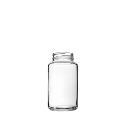 The image shows a clear glass jar with a cylindrical shape and a wide opening. The jar has smooth, transparent walls and a flat base. The product name is "Calaso 8.5oz Glass Jar HF13988-100."