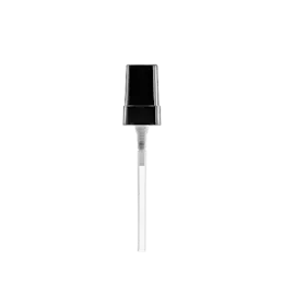The image shows the Calaso PP Pump 18/400 FPB05A3C001-200. It features a white plastic pump with a ribbed screw cap designed to fit on containers with an 18/400 neck finish. The pump has a smooth, rounded actuator for easy dispensing and a dip tube extending from the bottom of the cap. The overall design is sleek and functional, suitable for various liquid products.