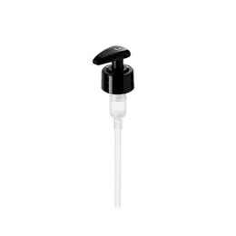 The image displays the Calaso PP Pump 28/410 FPB18A3C005. The product is a white plastic pump with a smooth, cylindrical pump head and a long, narrow dip tube extending from the base. The pump head features a ribbed texture for better grip and a nozzle for dispensing liquids. It is designed for screw-top bottles with a 28/410 neck finish. The overall design is simple and functional, suitable for dispensing various liquids such as lotions, soaps, or other personal care products.