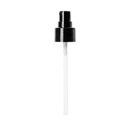 The image features the Calaso PP Pump 24/410 FPB15A3C011-200. This product is a sleek and modern plastic pump dispenser. It has a cylindrical shape with a smooth, shiny surface, and it is predominantly white with a clear nozzle at the top. The pump mechanism appears to be sturdy and well-designed for dispensing liquids or gels. The overall design is minimalist and functional, suitable for various types of bottles.