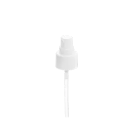 Image of Calaso PP Pump 24/410 FPB15A3C012-001. The product is a white plastic pump dispenser with a sleek, cylindrical shape. It features a ribbed collar at the base of the pump head, designed for easy grip and twist-off functionality. The pump head is smooth and rounded, with a nozzle extending from the top for dispensing liquids. The overall design is minimalist and functional, suitable for use with various types of bottles.