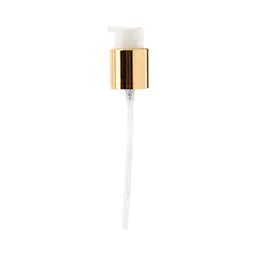 The image shows a Calaso PP Pump 24/410 in a close-up view. The pump features a white, ribbed collar that fits securely onto a bottle neck, a long, slender dip tube extending downward, and a smooth, rounded actuator on top for dispensing liquids. The pump is designed for use with liquid products, providing a convenient and controlled way to dispense.