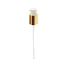 The image shows a Calaso PP Pump 24/410. The pump mechanism has a white plastic body with a smooth, cylindrical design. The nozzle at the top is slightly angled, and the base of the pump has a threaded section for attaching it to a bottle. The overall appearance is clean and functional, indicating a design intended for dispensing liquids or lotions.