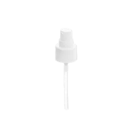 The image shows the Calaso PP Pump 24/410 FPB15A3C005-001. It is a white plastic pump dispenser with a smooth, cylindrical neck and a ribbed top for easy grip. The pump stem is also visible, extending downward from the base of the pump mechanism.