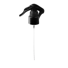 The image shows the Calaso PP Sprayer 24-410. It is a white plastic sprayer with a ribbed collar and a long, thin nozzle. The sprayer is designed for dispensing liquids and has a smooth, ergonomic trigger for easy use. The product appears to be made for attachment to a bottle with a 24-410 neck finish.