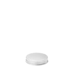 The image shows the Calaso Aluminum Threaded Closure 48-400. It features a sleek, silver-colored aluminum cap with a smooth, slightly reflective surface. The cap has a threaded design, allowing it to be securely screwed onto compatible containers. The top surface is flat and unadorned, giving it a clean and minimalist appearance.