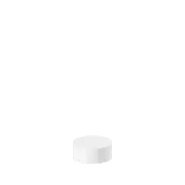 The image shows the Calaso PP Threaded Closure 35 Special (HBA01A1A001-001). This product is a white, circular plastic cap with a smooth, flat top and threaded sides designed to secure onto a container. The closure appears simple and functional, with a clean, minimalistic design.