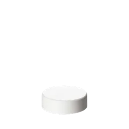 The image shows the Calaso PP Threaded Closure 49 Special. It is a cylindrical, white plastic cap with a smooth surface. The cap's outer edge features vertical ridges for grip, and it has a flat top. The closure is designed to screw onto a container, providing a secure seal.