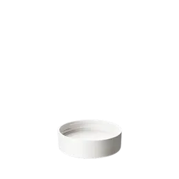 The image shows the Calaso PP Threaded Closure 49 Special. The closure is a cylindrical, translucent white plastic cap with threading on the inside. The surface is smooth, and the top of the closure is flat. This product appears to be designed for securely sealing containers.