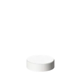 The image shows a Calaso PP Threaded Closure 47-Special. The product is a circular, white plastic cap with a smooth, flat top surface. The sides of the cap feature vertical ridges, providing a textured grip for easy opening and closing. The bottom edge of the cap is threaded, allowing it to securely attach to a corresponding container. The overall design is simple and functional, suitable for securely sealing various types of containers.