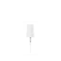 The image features the "Calaso PP Pump 18-400 FPB05A3C007-001." This is a white plastic pump dispenser with a slender, cylindrical neck that fits an 18-400 thread size. The pump has a smooth, rounded actuator top for easy pressing, and a long dip tube extends downward for dispensing liquid from bottles. The overall design is sleek and functional, suitable for dispensing various liquid products.