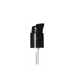 The image shows the Calaso PP Pump 18-415. It is a sleek, white plastic pump dispenser with a smooth, cylindrical body and a narrow nozzle. The pump head is designed for easy pressing, ensuring efficient dispensing of liquid products. The nozzle is elongated to provide precise application.