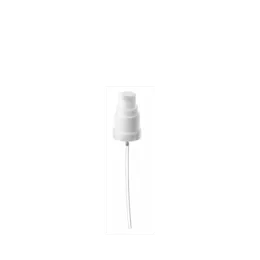 The image features the "Calaso PP Pump DIN18." It is a sleek, white plastic pump dispenser with a smooth, cylindrical body. The pump head includes a rounded, easy-to-press top for dispensing. The base of the pump is designed to fit securely onto a bottle with a DIN18 neck finish. The overall design is minimalist and functional, suitable for dispensing various liquid products.