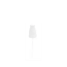 The image shows a Calaso PP Sprayer DIN18. It features a white plastic sprayer head with a smooth finish, attached to a transparent tube. The sprayer has a standard nozzle and a ribbed collar for secure attachment to compatible bottles. The product is designed for use with liquid dispensing.