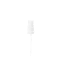 The image displays the Calaso PP Sprayer DIN18. It is a white, plastic spray nozzle with a ribbed design for better grip. The sprayer features a long, thin dip tube extending downward, designed to fit into a bottle. The nozzle has a simple, clean look with a small, rounded spray head and a smooth, cylindrical actuator for easy pressing. The overall design is functional and streamlined.