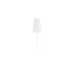 The image features the Calaso PP Sprayer DIN18. It shows a white plastic spray nozzle with a ribbed texture on the top part for grip. The sprayer has a clear, slender dip tube extending downward. The nozzle appears to have a standard design with a small, circular opening where the liquid is dispensed. The overall appearance is clean and functional, suitable for use with various liquid products.