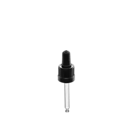 The image shows the Calaso PP Dropper DIN18, a sleek and modern dropper designed for precise dispensing. It features a white plastic cap with a smooth finish and a clear glass pipette. The dropper is typically used for cosmetic or pharmaceutical applications, offering a professional and clean appearance. The design includes measurement markings on the pipette for accurate dosage.