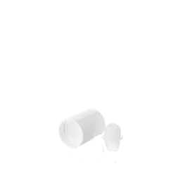 The image displays the Calaso PP Threaded Closure DIN18 (EGB02A2C005-001). It is a small, cylindrical, white plastic cap with a threaded design suitable for screwing onto compatible containers. The closure has a smooth exterior surface with a slight indentation at the top center. The threads are visible on the interior rim of the cap, indicating its screw-on functionality.