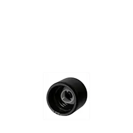 The image displays the Calaso PP Threaded Closure DIN18. The product is a small, cylindrical, white plastic cap with a threaded design, intended for sealing bottles or containers. The closure's top surface is flat and smooth, with no visible logo or markings. The threading around the inside of the cap is clearly visible, indicating its screw-on functionality. The overall appearance is sleek and functional.