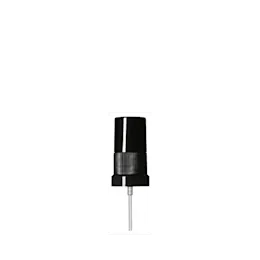 The image displays the Calaso PP Sprayer DIN18, a sleek and functional spray dispenser. The sprayer features a white plastic nozzle with a ribbed texture for easy grip and a long dip tube extending downward. The nozzle is attached to a transparent plastic bottle, showcasing the liquid content inside. The design is minimalist and practical, suitable for a variety of liquid products.