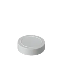 Image of MRP Solutions PP Threaded Closure 63-485. The product is a white, round plastic cap designed for bottles or containers. It features a smooth, flat top surface and threaded sides for secure attachment. The cap has a clean, simple design suitable for various packaging needs.