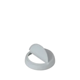 The image shows the MRP Solutions PP Flip Top Cap 63-400. It is a white, round plastic cap with a smooth surface and a hinged flip-top lid. The cap is designed to fit containers with a 63-400 neck finish. The flip-top lid has a small tab for easy opening and closing.