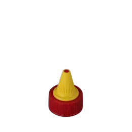 The image displays the MRP Solutions PE Twist Open Cap 33-455. The cap is predominantly white and has a smooth, cylindrical shape. The top surface is flat with a slight indentation for easier grip. The cap features a twist-open mechanism, which is indicated by small ridges along the side for better handling. The dimensions suggest it is designed to fit a 33-455 neck finish.
