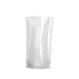 The image shows an ELK Packaging 16.0oz PE Standup Pouch. The pouch is primarily white with a smooth, matte finish. It has a resealable zipper at the top and a rounded bottom that allows it to stand upright. The front of the pouch features a clear window for viewing the contents inside, and the top section has a tear notch for easy opening. The overall design is minimalistic and functional, focusing on the pouch's practical features.