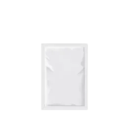 The image shows the ELK Packaging 6.0oz Paper Pillow Pouch Compostable. The pouch is white with a smooth texture and has a rectangular shape that tapers slightly at the edges, giving it a pillow-like appearance. The top of the pouch features a sealed edge, while the bottom has a flat, stable base that allows it to stand upright. There are no visible logos or text on the pouch in this image, highlighting its clean and minimalist design.