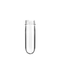 The image shows the Resilux PET Bottle Preform 70.3gm 38-400. The preform is a translucent blue cylindrical plastic object with a thick base, gradually tapering towards a narrower neck, which has threading for a cap. The preform is designed to be blown into a full-sized bottle. The material appears smooth and glossy. 