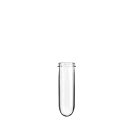 The image displays the Resilux PET Bottle Preform (60g, 42mm, Oil). The preform is a transparent, cylindrical plastic component with a thick base and a threaded neck, designed for the manufacturing of PET bottles. The preform is shown against a plain, light-colored background, highlighting its clear material and smooth surface.