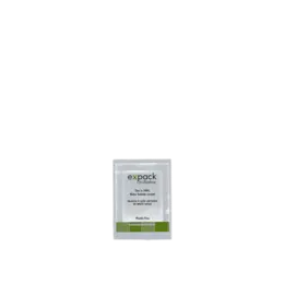 The image shows the Expack 0.3oz PET Standup Pouch Unisolve 8ml. The pouch is semi-transparent with a smooth, glossy surface. It has a standup design with a flat bottom, allowing it to remain upright. The top of the pouch features a tear notch for easy opening. The overall appearance is sleek and minimalistic, suitable for packaging small quantities of liquids or gels.