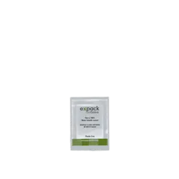 The image shows a clear plastic stand-up pouch designed to hold small quantities of liquid or gel, specifically labeled as the "EXPACK 0.3oz PET Standup Pouch UNISOLVE 10ml". The pouch is transparent, allowing the contents inside to be visible. It has a flat bottom for stability when standing, and the top features a resealable zipper for repeated use. The material appears to be smooth and flexible, suitable for holding a variety of substances.
