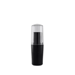 The image shows the SIMEX 0.2oz ABS Mascara Tube MA005, a sleek and cylindrical cosmetic container designed for mascara. The tube is predominantly black with a smooth, glossy finish. It features a screw-on cap with a fine brush applicator attached inside. The design is minimalistic and elegant, suitable for holding mascara.