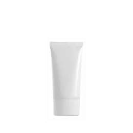 The image displays the Burhani Packaging Solutions 2.5oz PE Tube ABL Oval. The tube is white with a smooth, glossy surface and an oval-shaped cross-section. It features a flip-top cap that is also white, designed for convenient dispensing. The packaging has no visible labels or branding, giving it a clean and minimalist appearance.