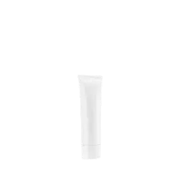 The image shows the Burhani Packaging Solutions 2.3oz PE Tube ABL Oval. This is an oval-shaped, squeezable tube with a white body and a metallic-looking cap. The tube appears to be made of a flexible material, and it is designed for containing and dispensing products such as creams, lotions, or gels. The cap is smooth and shiny, giving it a sleek and polished appearance.