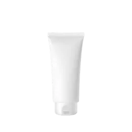 The image shows a 3.9oz PE Tube PBL Round from Burhani Packaging Solutions. The tube is primarily white with a glossy finish and has a cylindrical shape. It features a white cap at the bottom, designed for easy dispensing. The overall design is simple and sleek, suitable for various cosmetic or personal care products.