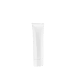 The image shows a translucent white tube, specifically the Burhani Packaging Solutions 1.5oz PE Tube PBL (Oval) 45 ml. The tube has a rounded oval shape with a smooth, seamless design. It features a white flip-top cap at the bottom for easy dispensing. The surface of the tube is blank, with no visible branding, text, or graphics, highlighting its minimalist appearance.