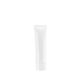 The image shows a Burhani Packaging Solutions 1.5oz PE Tube PBL Oval. The tube is white with a smooth, glossy finish and features a screw-on cap at the top. The shape of the tube is oval, designed for easy handling and dispensing of the product inside. The cap is also white and seamlessly matches the body of the tube. There are no labels or additional markings visible on the tube in the image.