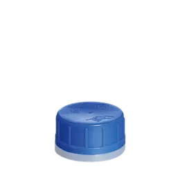 The image shows the MENSHEN PP Threaded Closure 45 Chemical Closure. It is a cylindrical, white plastic cap designed for sealing containers, with a threaded design for secure fastening. The closure features a slightly raised top surface with a flat edge, ensuring a tight seal for chemical products.