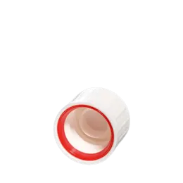 The image features the Menshen PP Threaded Closure 16 Screw Closure 31209-1. It is a small, cylindrical, plastic screw cap with ridges along the edges for grip. The color of the closure is white and it appears to be designed for secure fastening. The top surface is flat and the threading is visible inside the cap.