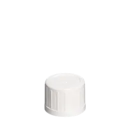 Image of the MENSHEN PP Threaded Closure 16 Screw Closure. The product is a small, circular, white screw cap with a ridged edge for better grip. The top surface of the cap is smooth and flat.