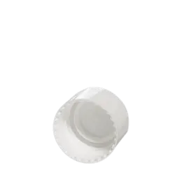 The image shows a Menshen PP Threaded Closure 24/410 Screw Closure. The closure is cylindrical and white in color, featuring a ridged outer surface for better grip. The top is smooth and flat, while the bottom has threaded grooves designed to screw onto compatible containers.