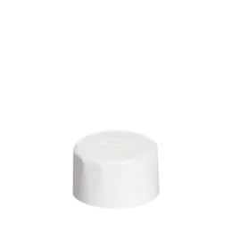 The image shows a Menshen PP Threaded Closure 28/410 Screw Closure. The product is a round, white plastic cap with a threaded design, suitable for screwing onto compatible containers. The closure features a ribbed edge for easy grip and twisting. The cap has a flat top surface, and the dimensions indicate it fits a 28/410 neck finish.