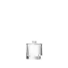 The image shows the Calaso 1.7oz Glass Bottle (HD12843-100) in the Azalea color. The bottle has a sleek and elegant design with a cylindrical shape. It features a smooth, clear glass body that allows the contents inside to be visible. The bottle is topped with a matching pink cap that complements the overall aesthetic. The cap appears to be made of a shiny, high-quality material that fits securely onto the bottle. The simplicity and elegance of the design make it suitable for various cosmetic and skincare products.